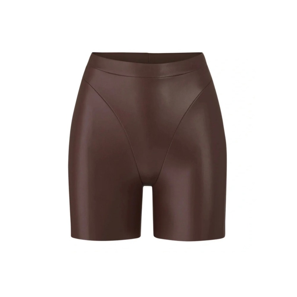 SKIMS Faux Leather Biker Shorts Brown High Waisted in Brown Cocoa Size S